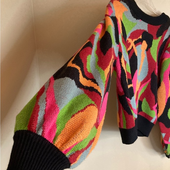 NEW FARM Rio The Dance Multicolor Knit Sweater Abstract Colorful Tropical Size L - Picture 11 of 16